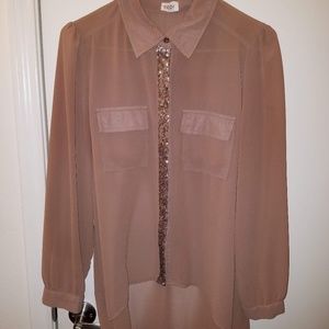 Tobi Button Down Sequin Accented Blouse